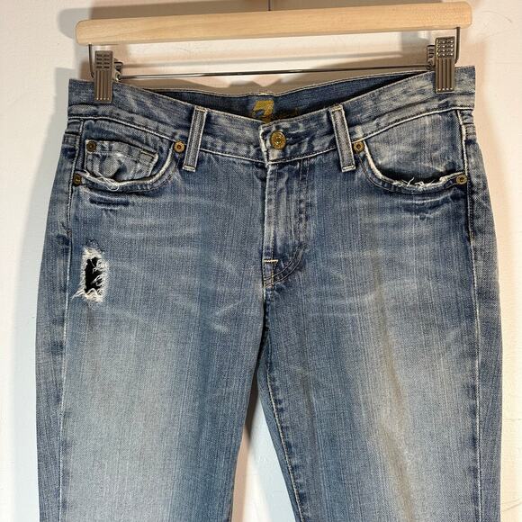 7 FOR ALL MANKIND Distressed Flare Jeans Womans size 28 X 29 Low Rise Vintage - Picture 2 of 15